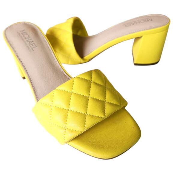 Michael Shannon RIYA Women's Yellow Quilted Slide Sandals Block Heel Size 7.5 - Picture 1 of 10
